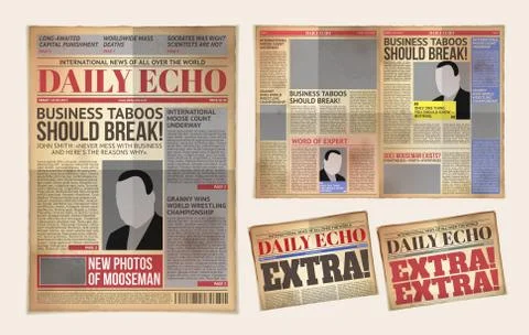 Vector old daily newspaper template, tabloid, layout posting reportage Stock Illustration