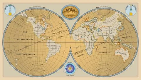 Vector of old globe, map of world with new discoveries of 1799 Illustrazione stock