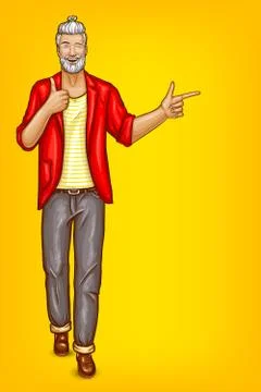 Vector old man, hipster points to sales イラスト素材