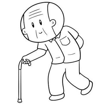 Vector of old man using cane Stock Illustration