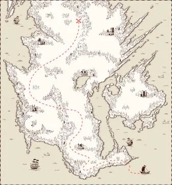 Vector old map, pirate treasure Stock Illustration