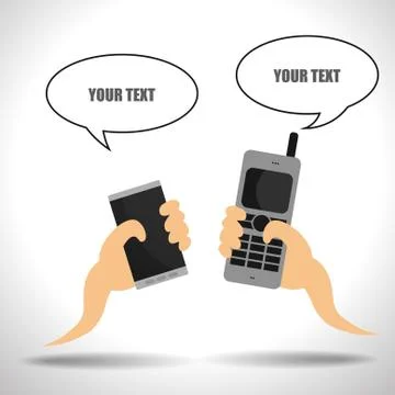 Vector : Old mobile phone and smartphone in hand with speech bubbles Stock Illustration