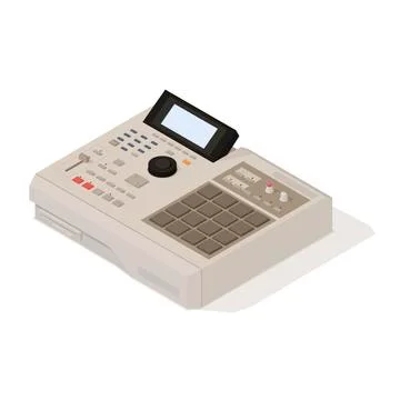 Vector old school 90s drum machine isometric. Retro digital musical instrument. Stock-Illustration