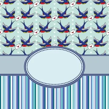 Vector old school frame with letters and birds. Background with text place. Stock Illustration