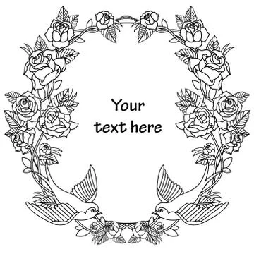 Vector old school frame with roses and birds. Background with text place. Stock Illustration