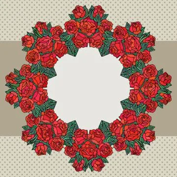 Vector old school frame with roses and text place Stock Illustration