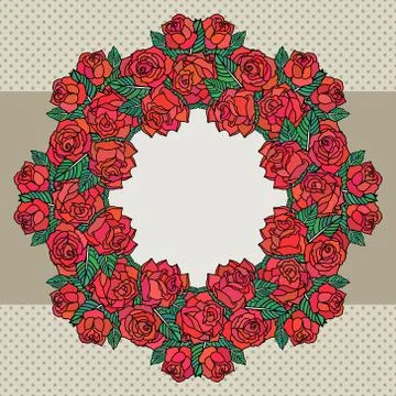 Vector old school frame with roses and text place Stock Illustration