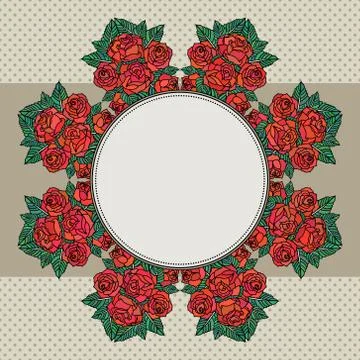 Vector old school frame with roses and text place Stock Illustration