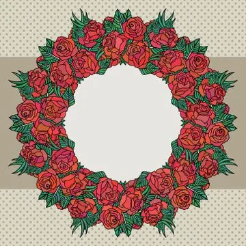 Vector old school frame with roses and text place Stock Illustration