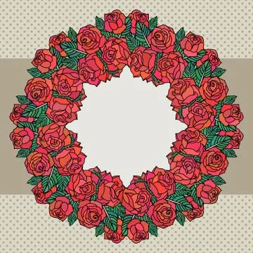Vector old school frame with roses and text place Stock Illustration