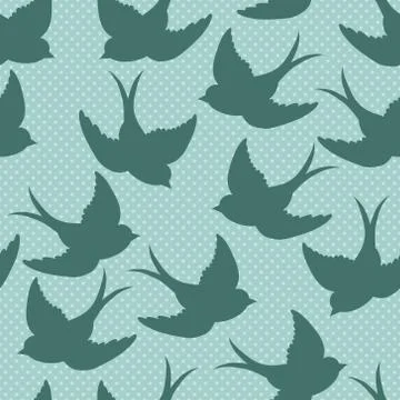 Vector old school seamless pattern with birds Stock Illustration