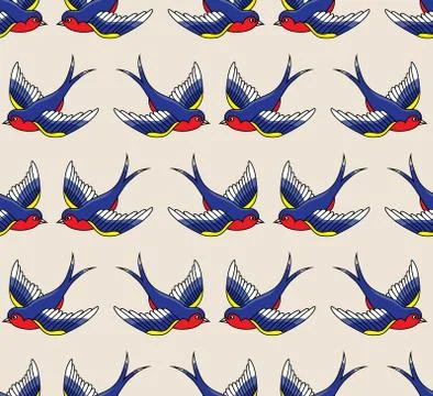 Vector old school seamless pattern with birds Stock Illustration