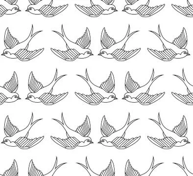 Vector old school seamless pattern with birds Stock Illustration