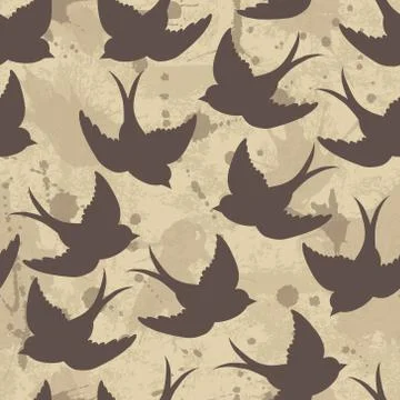 Vector old school seamless pattern with birds Stock Illustration