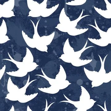 Vector old school seamless pattern with birds Stock Illustration