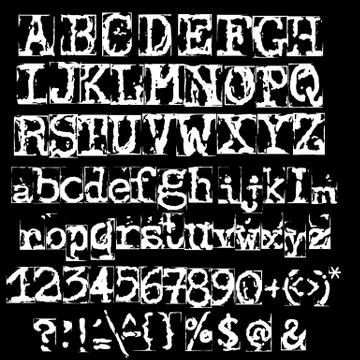 Vector old typewriter font. Vintage grunge letters. Old destroyed printed Illustrazione stock