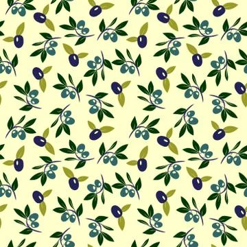Vector Olive and branch seamless background. Stock Illustration