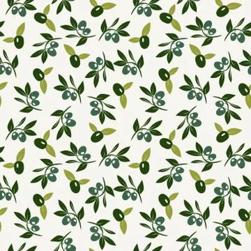 Vector Olive and branch seamless background. Stock Illustration