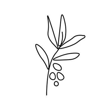 Vector olive branch with a black line. Simple food and cooking illustration Stock Illustration