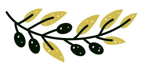 Vector with olive branch in cartoon style. Label for olive oil producers Stock Illustration