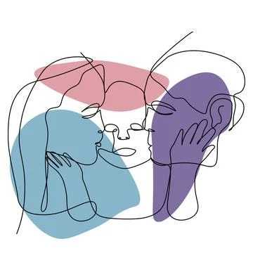 Vector One Continuous Line art Illustration of Family Portrait. Liner Mother  Stock Illustration