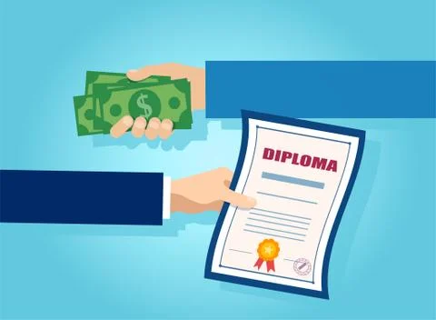 Vector of one hand offering money in exchange for a diploma Stock Illustration