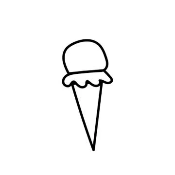 Vector one ice cream. Summer illustration of dessert doodle black line. Stock Illustration