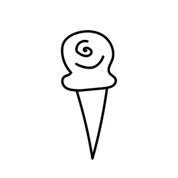 Vector one ice cream. Summer illustration of dessert doodle black line. Stock Illustration