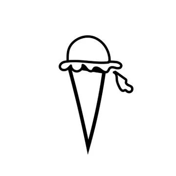 Vector one ice cream. Summer illustration of dessert doodle black line. Stock Illustration