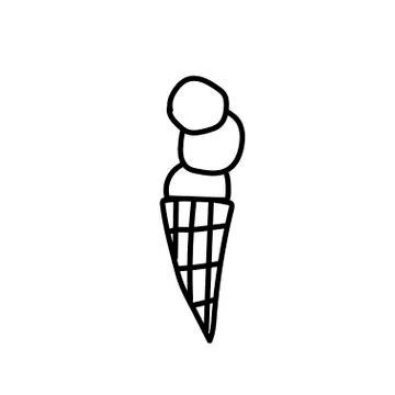 Vector one ice cream. Summer illustration of dessert doodle black line. Stock Illustration