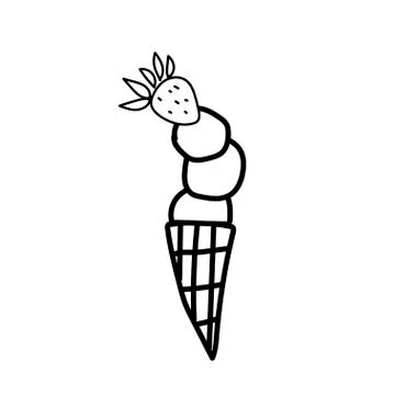Vector one ice cream. Summer illustration of dessert doodle black line. Stock Illustration