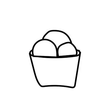 Vector one ice cream. Summer illustration of dessert doodle black line. Stock Illustration