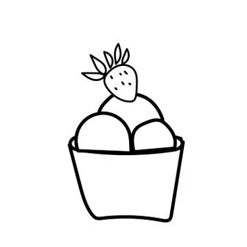 Vector one ice cream. Summer illustration of dessert doodle black line. Stock Illustration