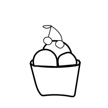 Vector one ice cream. Summer illustration of dessert doodle black line. Stock Illustration