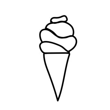 Vector one ice cream. Summer illustration of dessert doodle black line. Stock Illustration