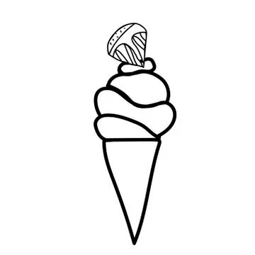 Vector one ice cream. Summer illustration of dessert doodle black line. Stock Illustration