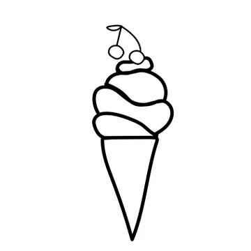 Vector one ice cream. Summer illustration of dessert doodle black line. Stock Illustration