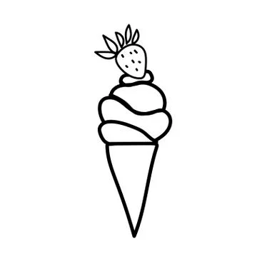 Vector one ice cream. Summer illustration of dessert doodle black line. Stock Illustration