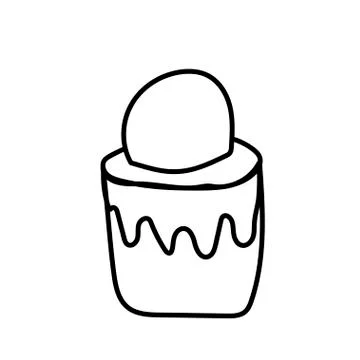 Vector one ice cream. Summer illustration of dessert doodle black line. . Stock Illustration