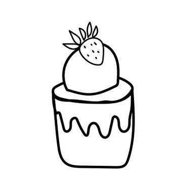 Vector one ice cream. Summer illustration of dessert doodle black line. Stock Illustration