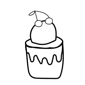 Vector one ice cream. Summer illustration of dessert doodle black line. Stock Illustration
