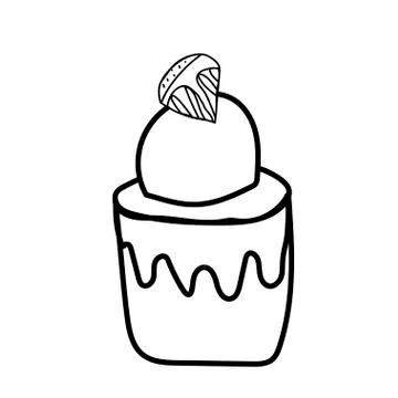 Vector one ice cream. Summer illustration of dessert doodle black line. Stock Illustration