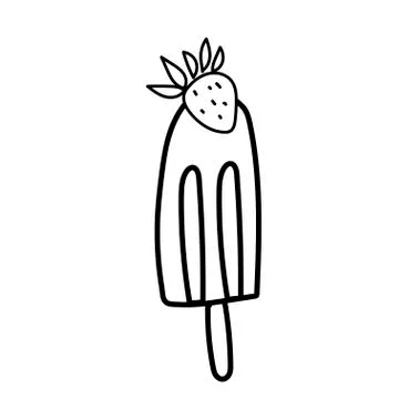 Vector one ice cream. Summer illustration of dessert doodle black line. Stock Illustration