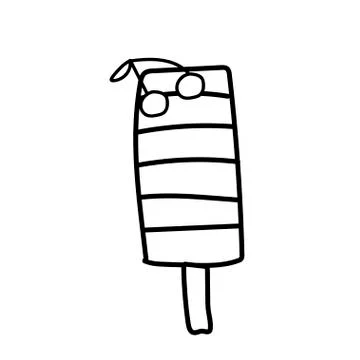 Vector one ice cream. Summer illustration of dessert doodle black line. Stock Illustration