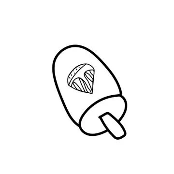 Vector one ice cream. Summer illustration of dessert doodle black line. Stock Illustration