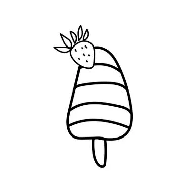 Vector one ice cream. Summer illustration of dessert doodle black line. Stock Illustration