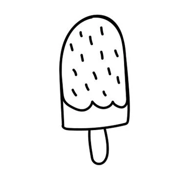 Vector one ice cream. Summer illustration of dessert doodle black line. Stock Illustration