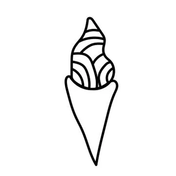 Vector one ice cream. Summer illustration of dessert doodle black line. Stock Illustration
