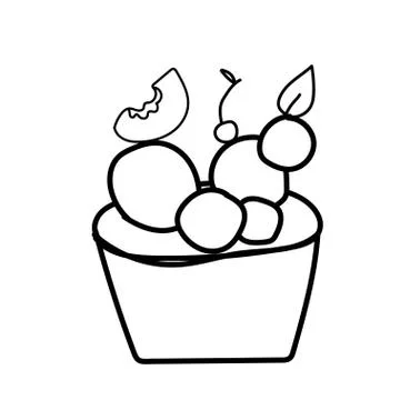 Vector one ice cream. Summer illustration of dessert doodle black line. Stock Illustration