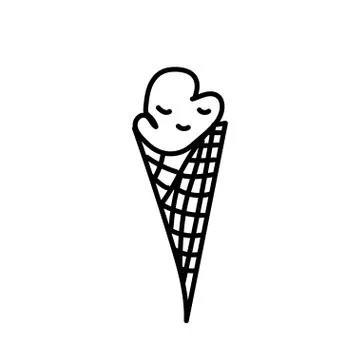 Vector one ice cream. Summer illustration of dessert doodle black line. Stock Illustration